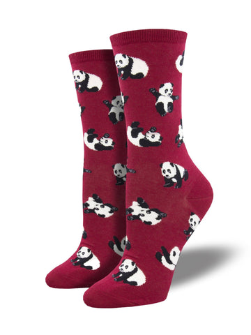 Roly Poly Pandas (Red) Women's Crew Socks