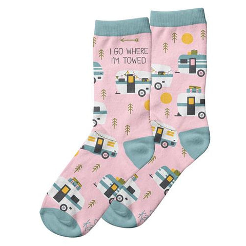 I Go Where I'm Towed, Vintage Campers Women's Crew Sock