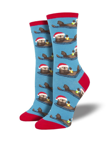 Otterly Merry (Blue) Women's Crew Socks