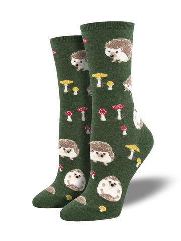 Slow Poke, Hedgehogs (Green) Women’s Crew Socks