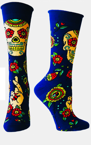 Sugar Skull (Navy) Women's Crew Socks