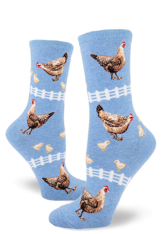 Backyard Chickens (Blue) Women's Crew Socks