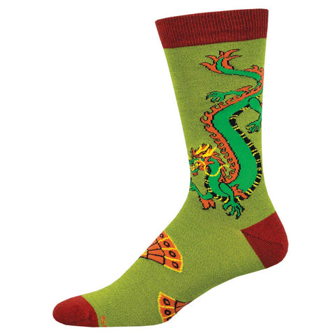 Fan The Flames, Lucky Dragon (Green) Bamboo Men's Crew Socks