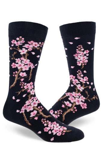 Cherry Blossoms (Dark Navy) Men's Crew Sock