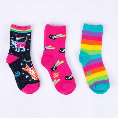 Space Cats Kids' (Age 7-10) Crew Socks 3-Pack
