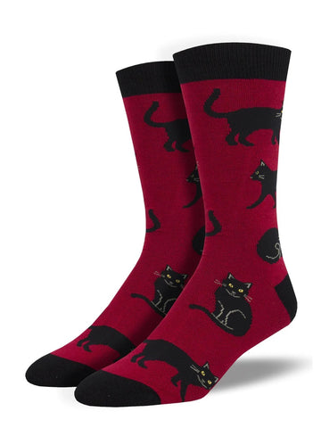 Black Cats (Red) Bamboo Men's Crew Socks
