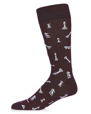 Checkmate, Chess (Burgundy) Men's Bamboo Crew Socks