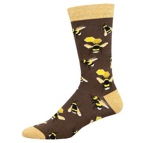 Honey In The Bank , Bees (Brown) Bamboo Men's Crew Socks