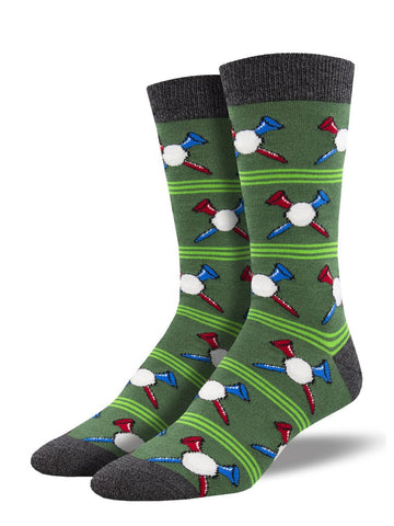 Tee Off, Golf (Green) Bamboo Men's Crew Socks