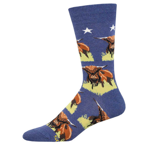 Scottish Highland Cows (Blue) Men's Crew Sock