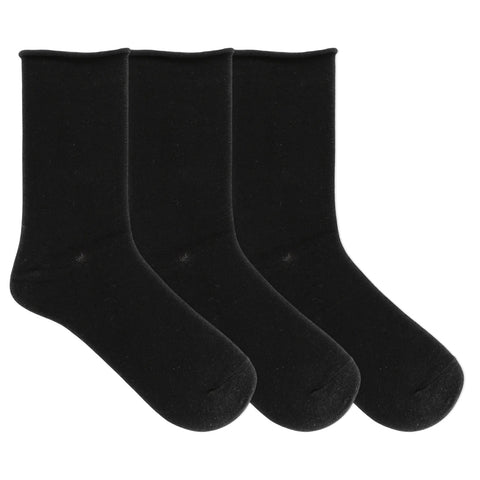 Roll Top, Non-Binding 3 Pack (Black) Women's Crew Socks