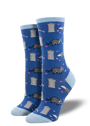 Trashy Love, Raccoon + Possum (Blue) Women’s Crew Socks