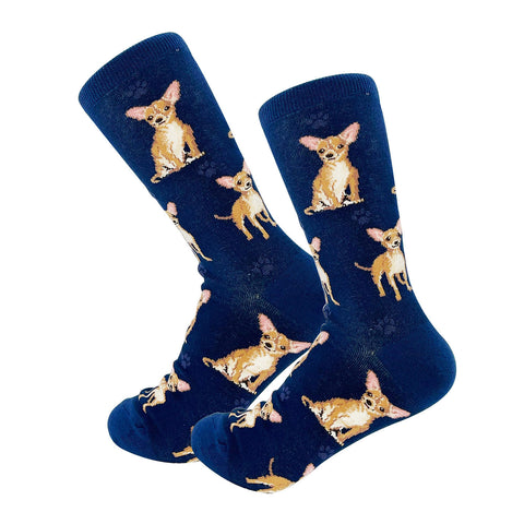 Tan/ Gold Chihuahua (Blue) Unisex Crew Socks