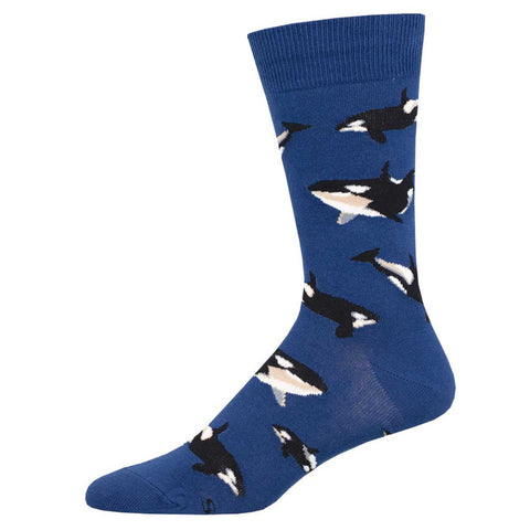 Whale, Hello There! Orcas (Blue) Men's Crew Socks