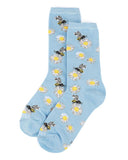 Bees and Daisies (Sky Blue) Women's Bamboo Crew Socks