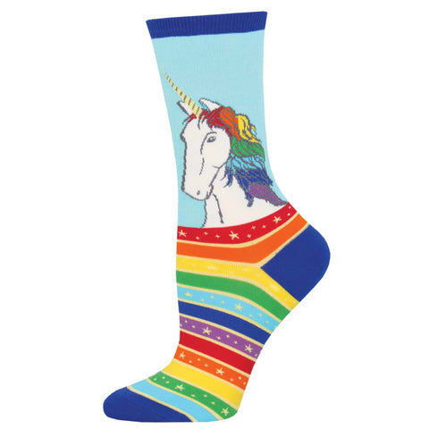 Rainbow Hair Unicorn (Blue) Women's Crew Socks