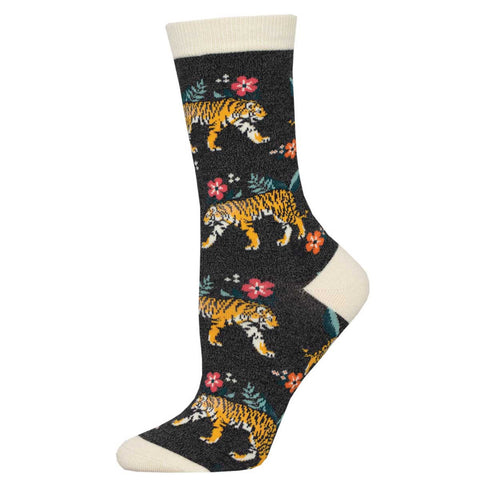 Tiger Floral (Black) Women's Bamboo Crew