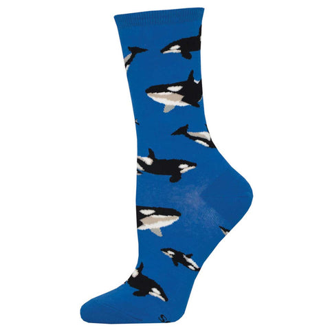 Whale Hello There! Orcas (Blue) Women's Crew Socks