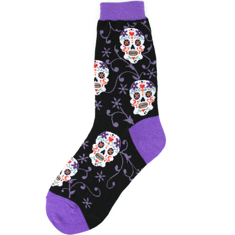 Sugar Skulls, Purple Vine Women's Crew Socks