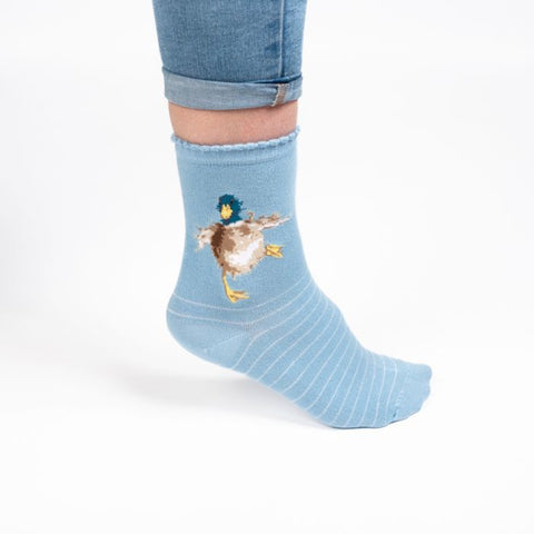 Waddle Duck (Blue) Women's Bamboo Crew Socks