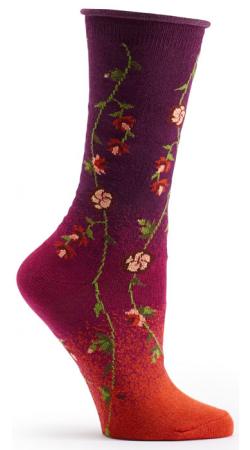 Tibetan Flowers (Fuchsia) Women's Crew Socks